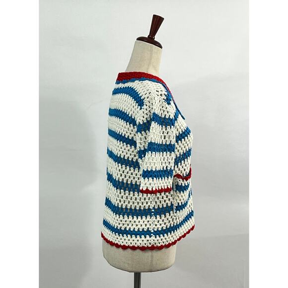 HUNTER BELL Sz L Large Kate Top Crochet Sweater Cardigan Short Sleeve - Picture 9 of 12